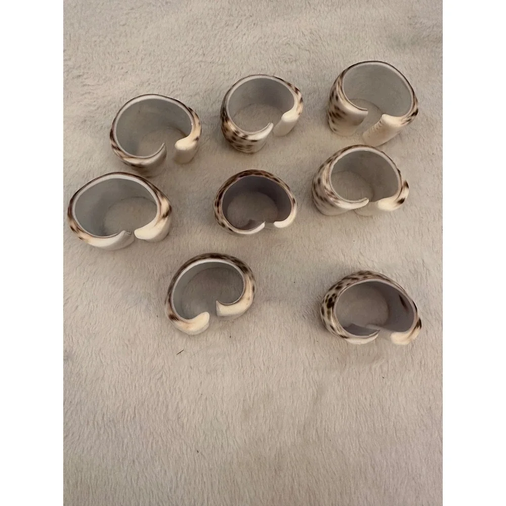Unbranded Cowrie Shell Napkin Rings Brown Excellent Set of 8 Coastal Nautical